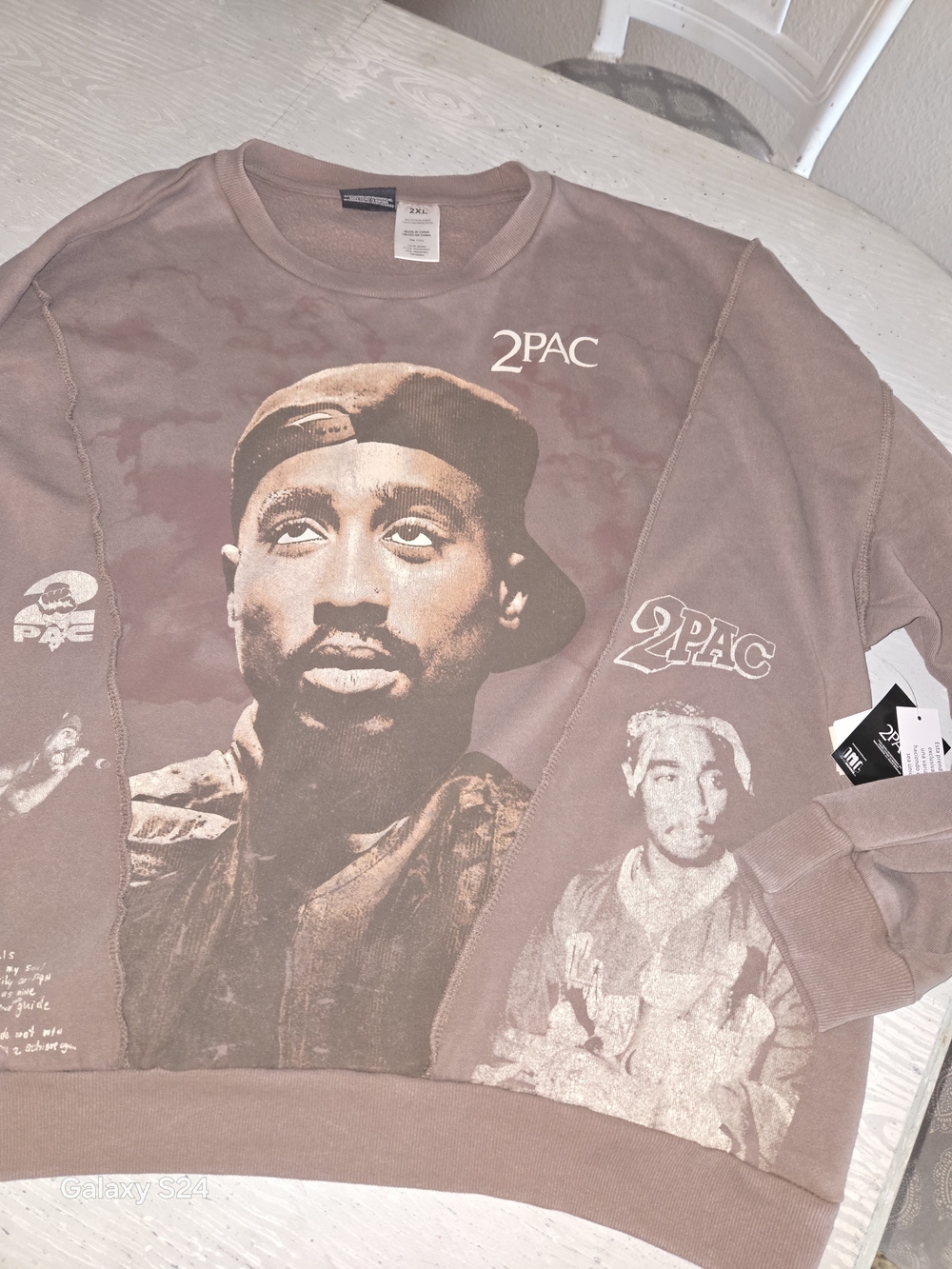 2PAC Brown Graphic Crewneck Sweatshirt Mens 2x New